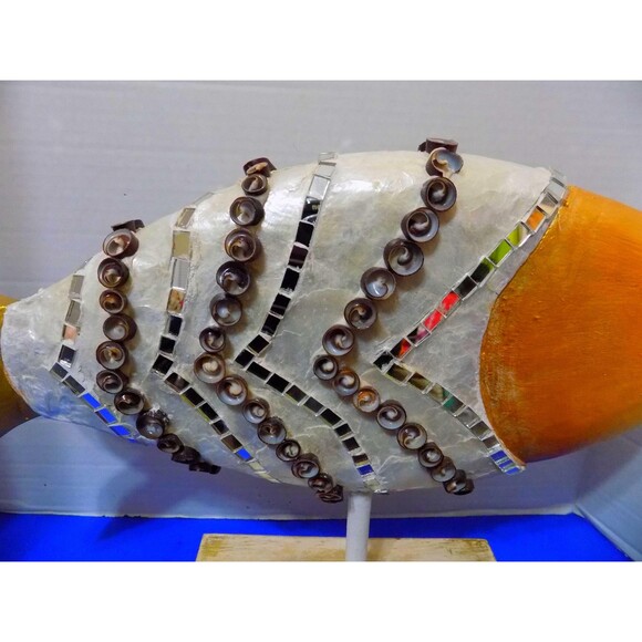 NEW Wood Carved Sea Shell Fish Statue Figurine Nautical - Picture 2 of 8